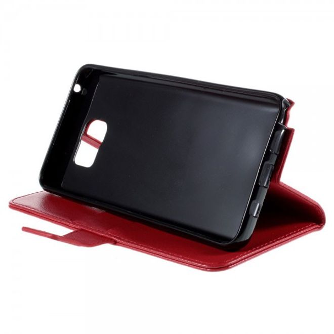 Samsung Galaxy Note 5 Leder Case mit Litchitextur und Standfunktion - rot