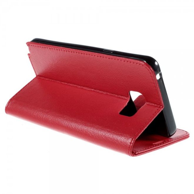 Samsung Galaxy Note 5 Leder Case mit Litchitextur und Standfunktion - rot