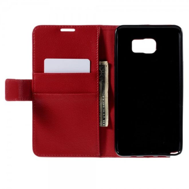 Samsung Galaxy Note 5 Leder Case mit Litchitextur und Standfunktion - rot