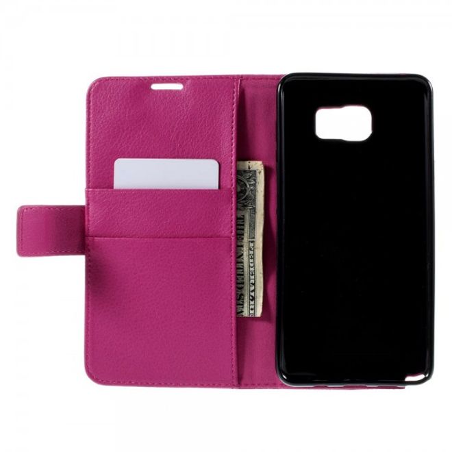 Samsung Galaxy Note 5 Leder Case mit Litchitextur und Standfunktion - rosa