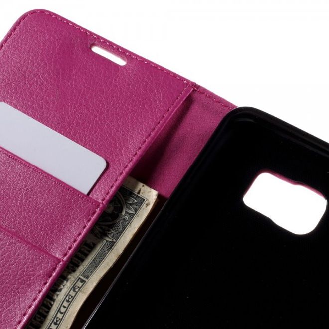Samsung Galaxy Note 5 Leder Case mit Litchitextur und Standfunktion - rosa