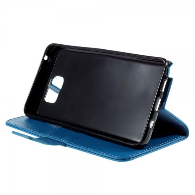 Samsung Galaxy Note 5 Leder Case mit Litchitextur und Standfunktion - blau