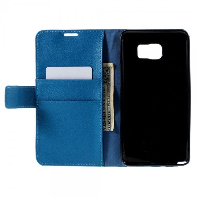 Samsung Galaxy Note 5 Leder Case mit Litchitextur und Standfunktion - blau