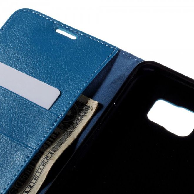Samsung Galaxy Note 5 Leder Case mit Litchitextur und Standfunktion - blau