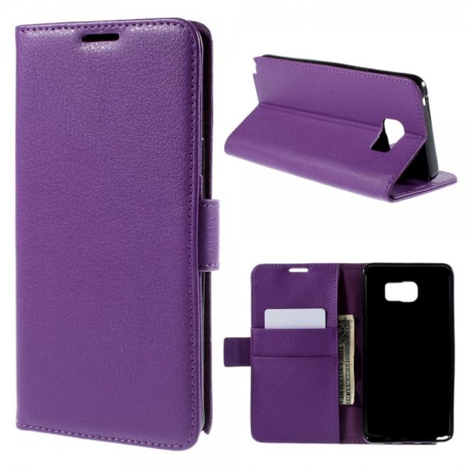 Samsung Galaxy Note 5 Leder Case mit Litchitextur und Standfunktion - purpur