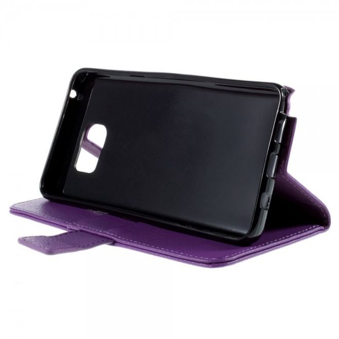 Samsung Galaxy Note 5 Leder Case mit Litchitextur und Standfunktion - purpur