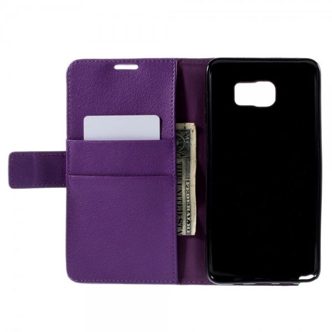 Samsung Galaxy Note 5 Leder Case mit Litchitextur und Standfunktion - purpur