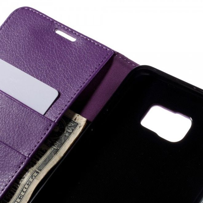 Samsung Galaxy Note 5 Leder Case mit Litchitextur und Standfunktion - purpur