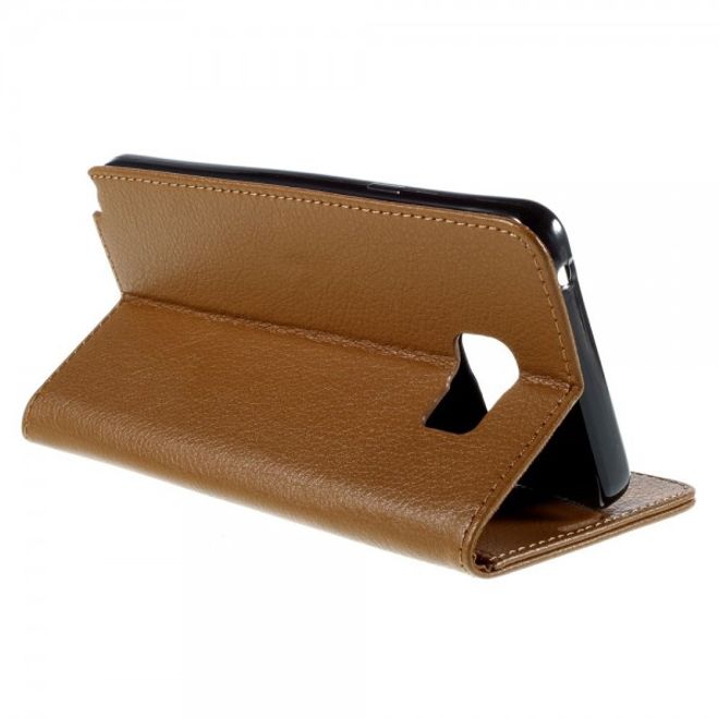 Samsung Galaxy Note 5 Leder Case mit Litchitextur und Standfunktion - braun