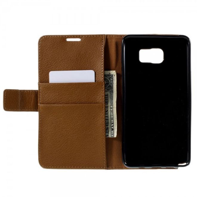 Samsung Galaxy Note 5 Leder Case mit Litchitextur und Standfunktion - braun