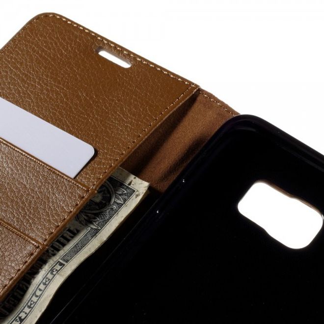 Samsung Galaxy Note 5 Leder Case mit Litchitextur und Standfunktion - braun