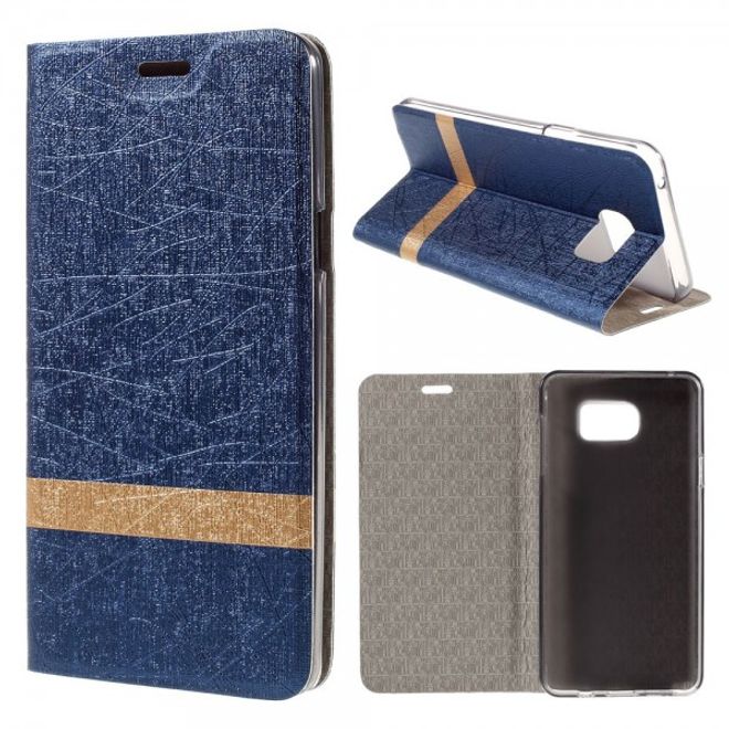 Samsung Galaxy Note 5 Texturiertes Leder Case mit Linienmuster - dunkelblau