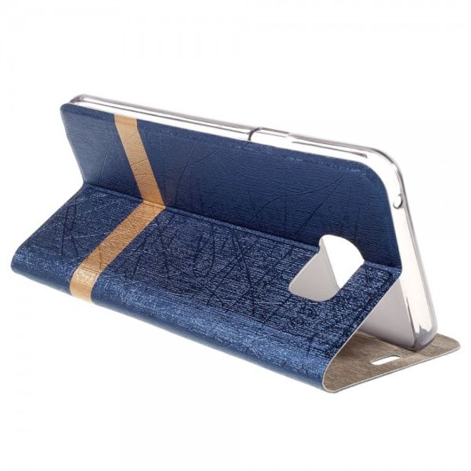 Samsung Galaxy Note 5 Texturiertes Leder Case mit Linienmuster - dunkelblau