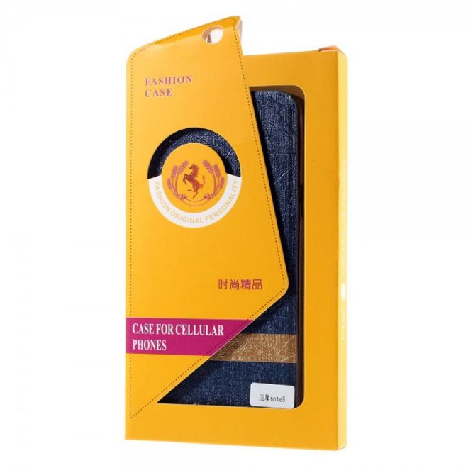 Samsung Galaxy Note 5 Texturiertes Leder Case mit Linienmuster - dunkelblau