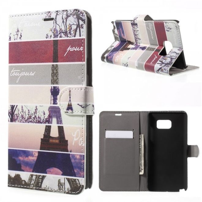 Samsung Galaxy Note 5 Leder Case mit Streifen und Eiffelturm