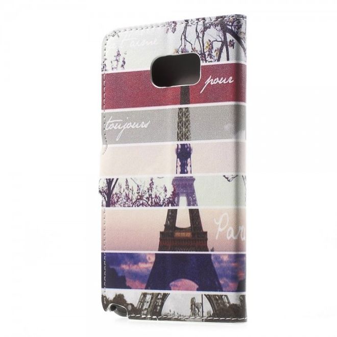 Samsung Galaxy Note 5 Leder Case mit Streifen und Eiffelturm