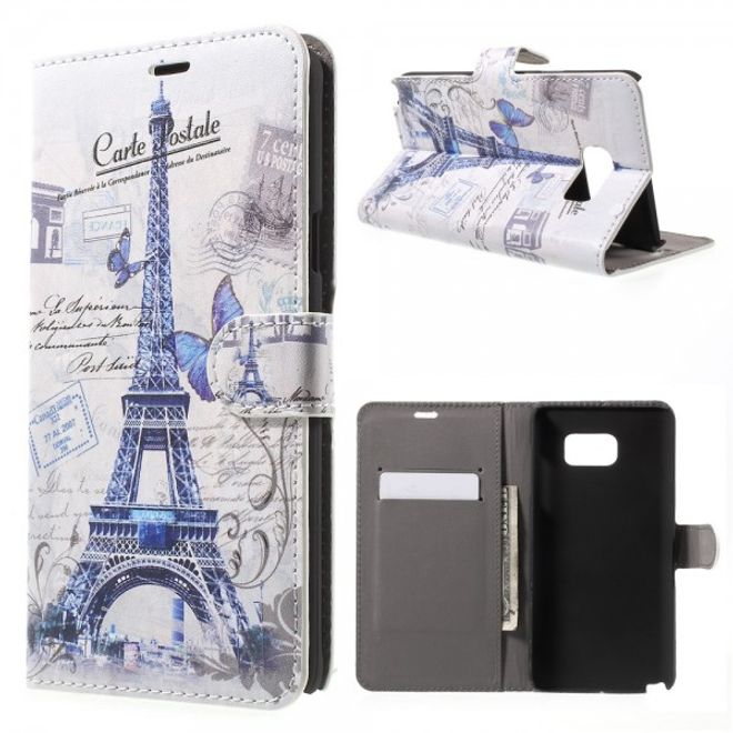 Samsung Galaxy Note 5 Leder Case mit Eiffelturm und Schmetterling