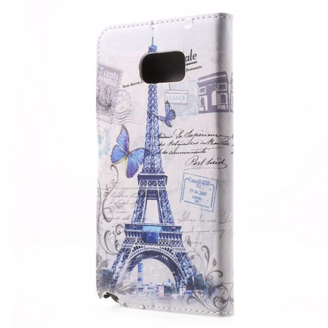 Samsung Galaxy Note 5 Leder Case mit Eiffelturm und Schmetterling