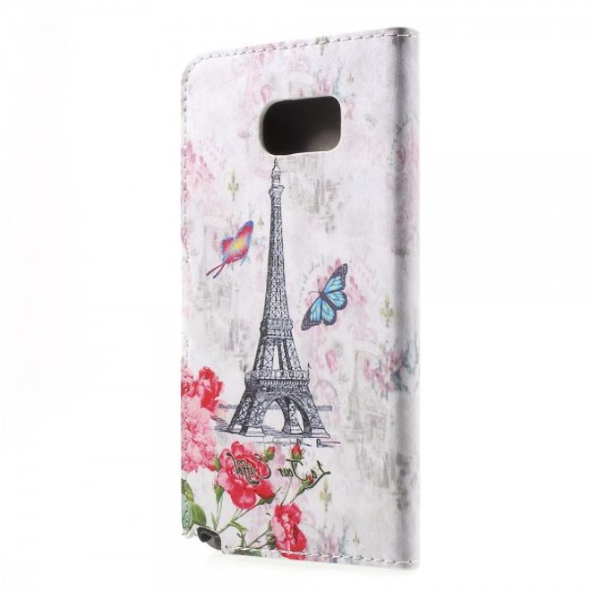 Samsung Galaxy Note 5 Leder Case mit Eiffelturm und Blumen