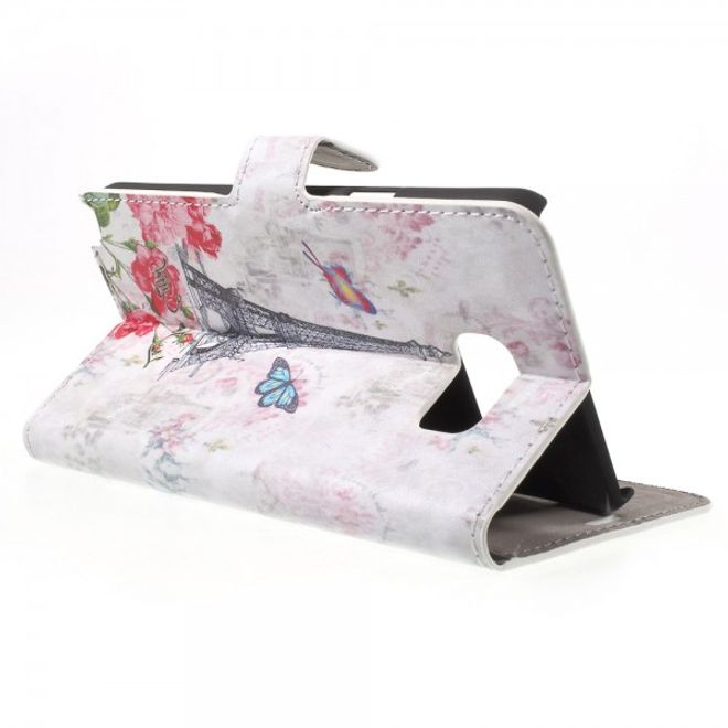 Samsung Galaxy Note 5 Leder Case mit Eiffelturm und Blumen
