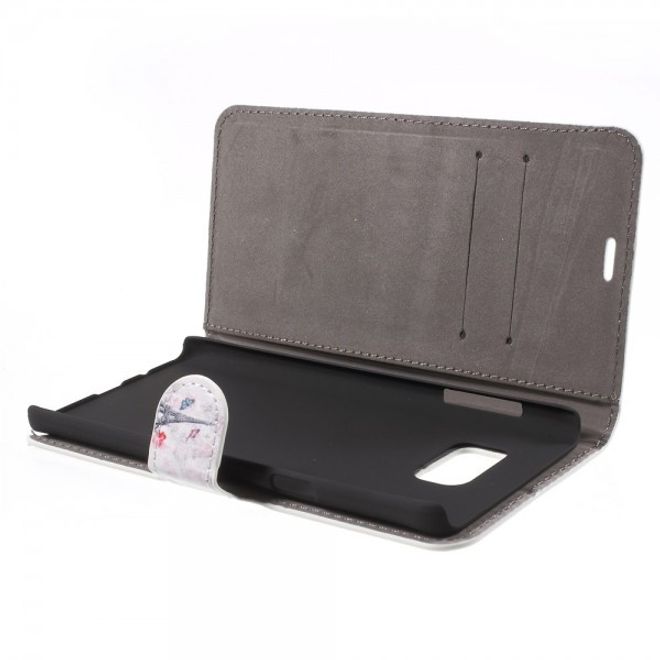 Samsung Galaxy Note 5 Leder Case mit Eiffelturm und Blumen