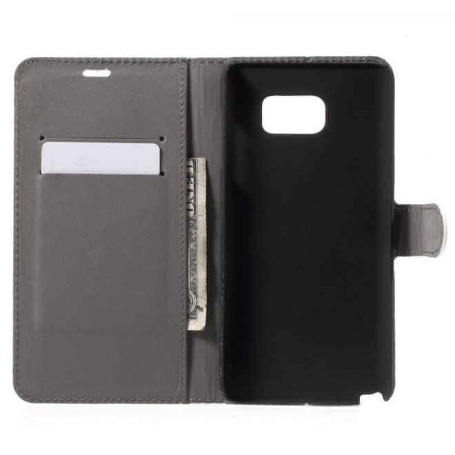 Samsung Galaxy Note 5 Leder Case mit Eiffelturm und Blumen