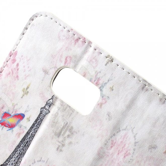 Samsung Galaxy Note 5 Leder Case mit Eiffelturm und Blumen