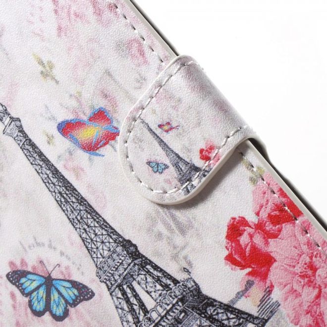 Samsung Galaxy Note 5 Leder Case mit Eiffelturm und Blumen