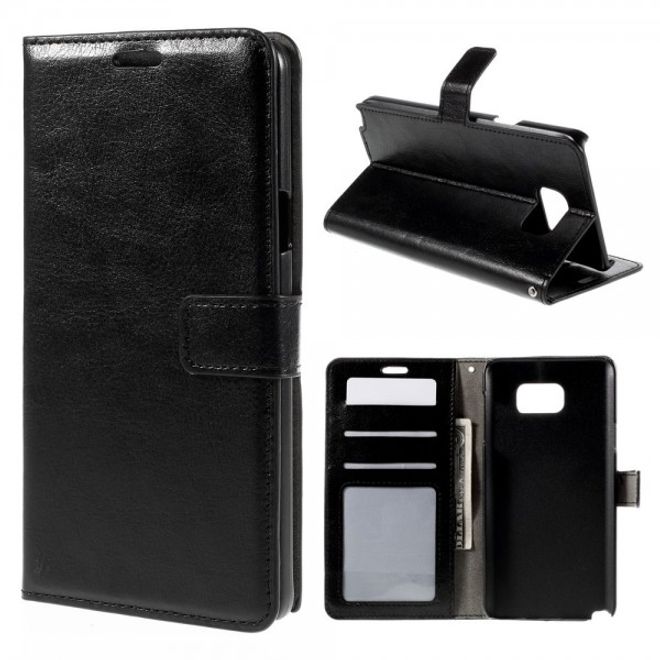 Samsung Galaxy Note 5 Modernes Crazy Horse Leder Case mit Kreditkartenslots - schwarz