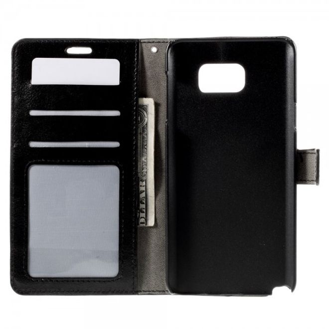 Samsung Galaxy Note 5 Modernes Crazy Horse Leder Case mit Kreditkartenslots - schwarz