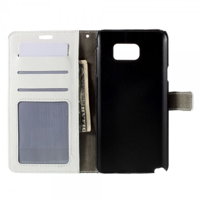 Samsung Galaxy Note 5 Modernes Crazy Horse Leder Case mit Kreditkartenslots - weiss