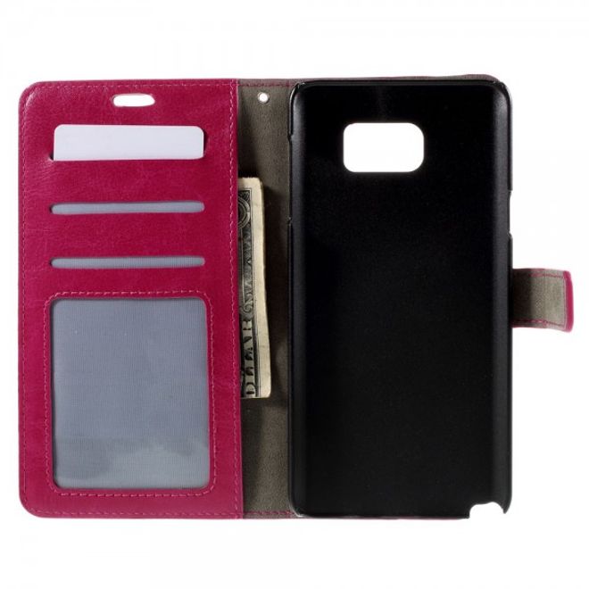 Samsung Galaxy Note 5 Modernes Crazy Horse Leder Case mit Kreditkartenslots - rosa