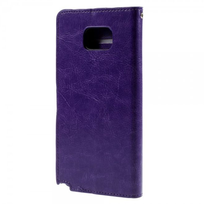 Samsung Galaxy Note 5 Modernes Crazy Horse Leder Case mit Kreditkartenslots - purpur