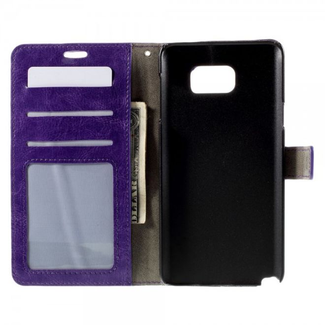 Samsung Galaxy Note 5 Modernes Crazy Horse Leder Case mit Kreditkartenslots - purpur