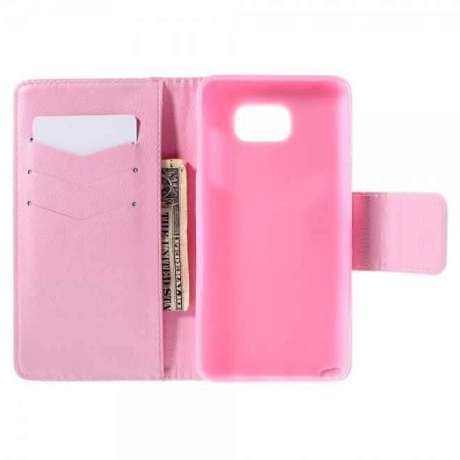 Samsung Galaxy Note 5 Leder Case mit purpurnem Löwenzahn