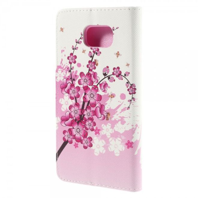 Samsung Galaxy Note 5 Leder Case mit pinken Blumen