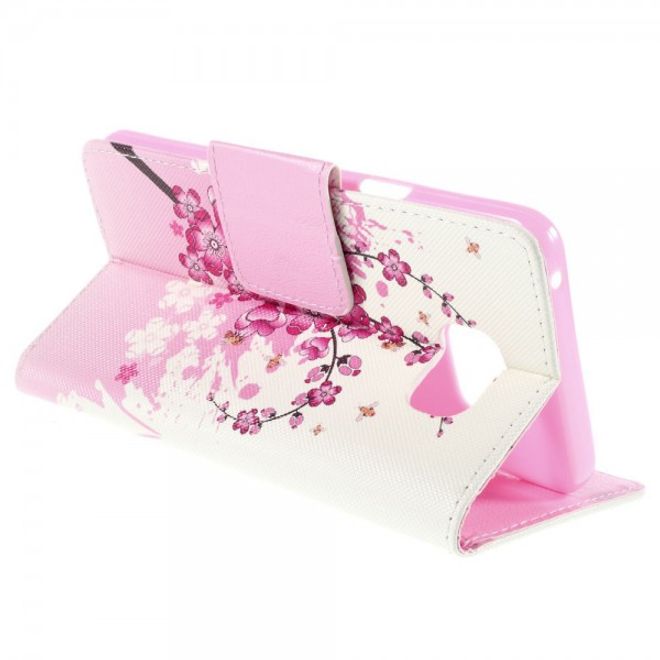 Samsung Galaxy Note 5 Leder Case mit pinken Blumen