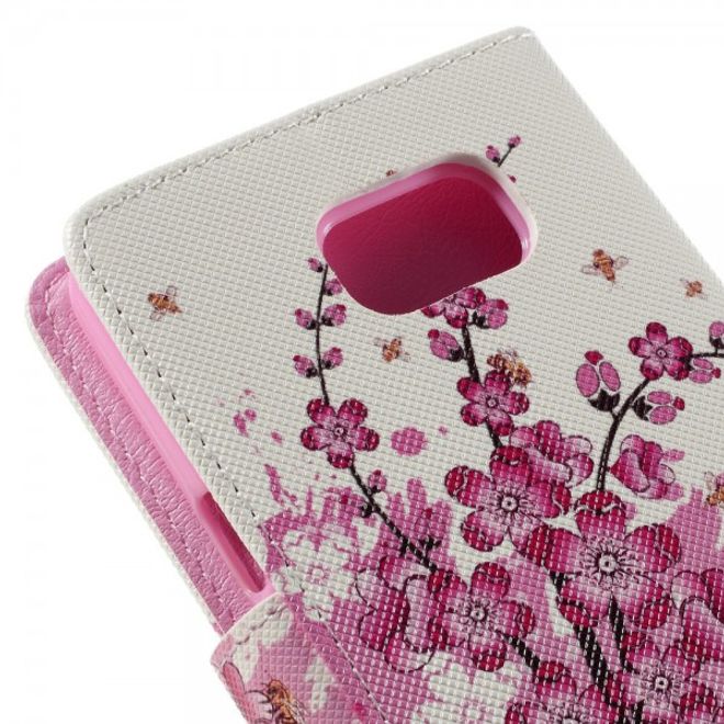Samsung Galaxy Note 5 Leder Case mit pinken Blumen