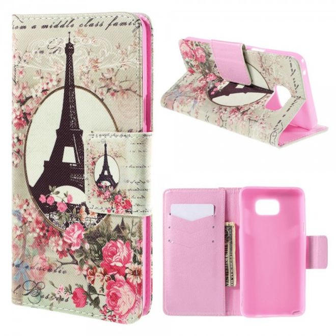Samsung Galaxy Note 5 Leder Case mit Eiffelturm und Rosen