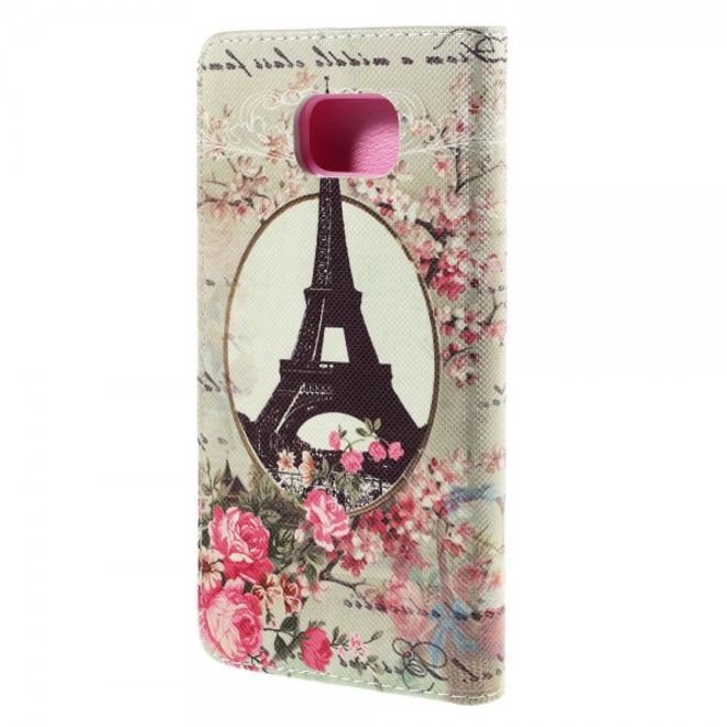 Samsung Galaxy Note 5 Leder Case mit Eiffelturm und Rosen