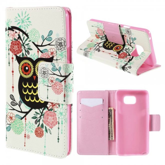 Samsung Galaxy Note 5 Leder Case mit Eule und Blumen