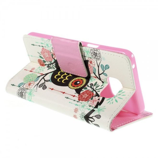 Samsung Galaxy Note 5 Leder Case mit Eule und Blumen