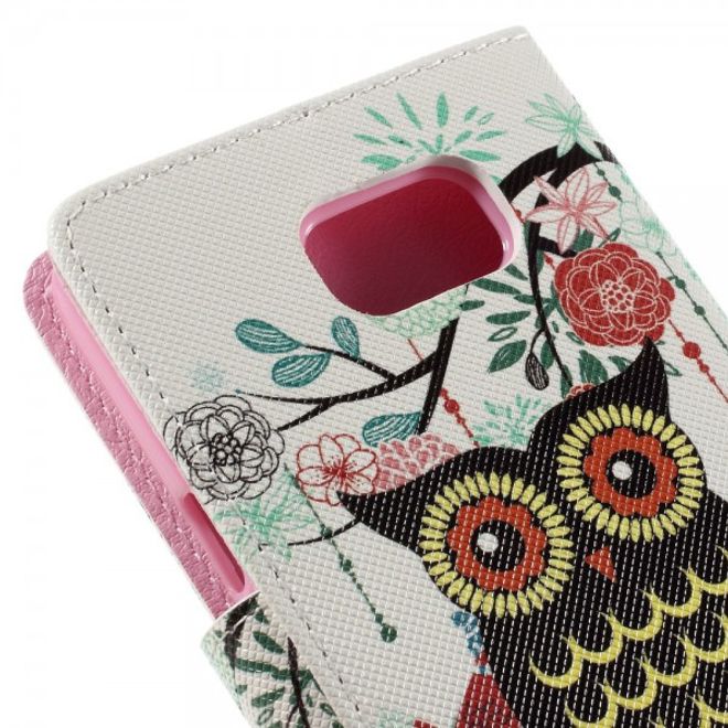 Samsung Galaxy Note 5 Leder Case mit Eule und Blumen