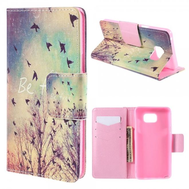 Samsung Galaxy Note 5 Leder Case mit Vögeln und Schriftzug