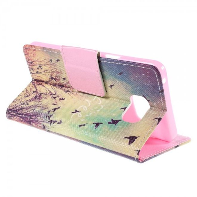 Samsung Galaxy Note 5 Leder Case mit Vögeln und Schriftzug