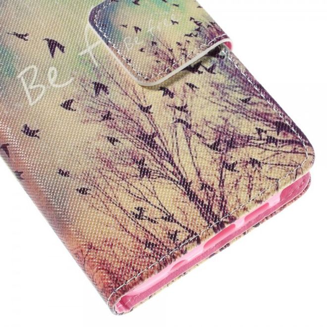 Samsung Galaxy Note 5 Leder Case mit Vögeln und Schriftzug