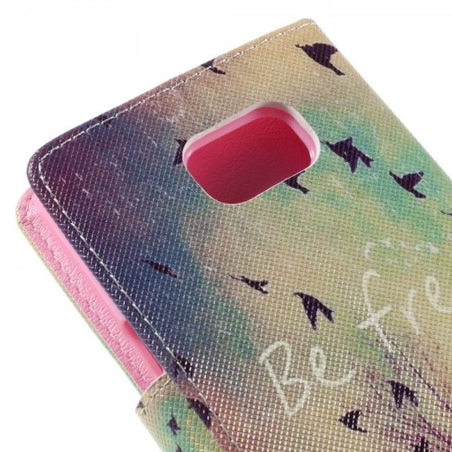 Samsung Galaxy Note 5 Leder Case mit Vögeln und Schriftzug