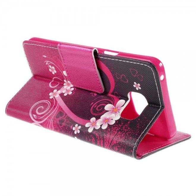 Samsung Galaxy Note 5 Leder Case mit Herz und Blumen