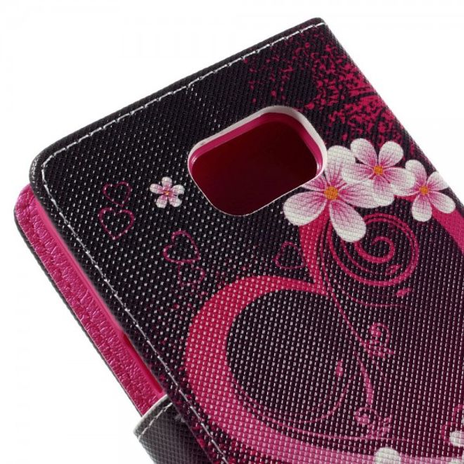 Samsung Galaxy Note 5 Leder Case mit Herz und Blumen