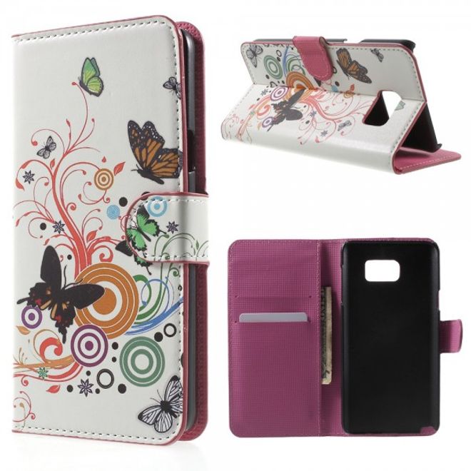 Samsung Galaxy Note 5 Leder Case mit Schmetterlingen und farbigen Kreisen